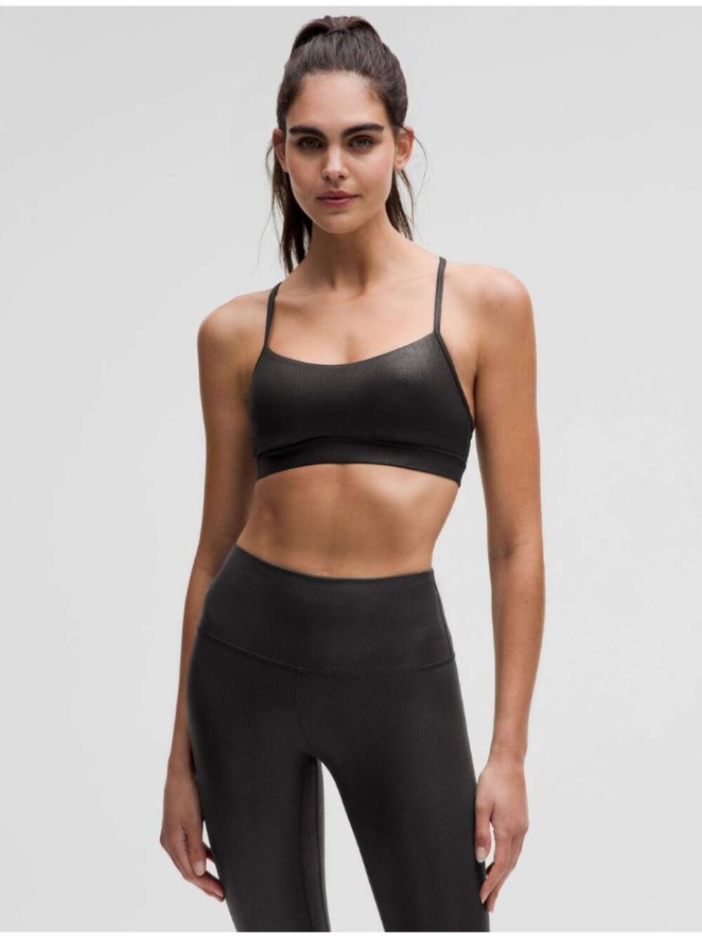 Lululemon Flow Y Bra Nulu, A–C Cups *Ribbed Shine Radiate Foil Print Black